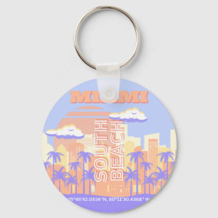 Miami Beach, Miami Travel Art, Preppy Room, Pastel Key Ring