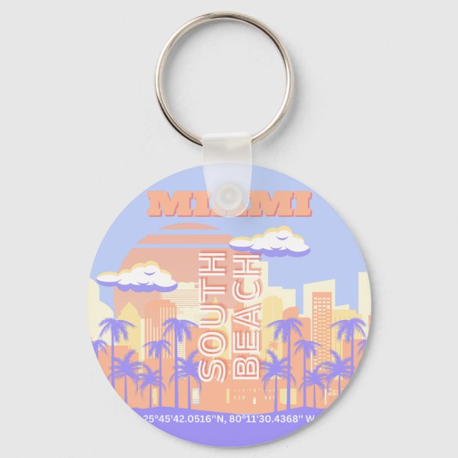 Miami Beach, Miami Travel Art, Preppy Room, Pastel Key Ring (Front)