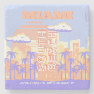 Miami Beach, Miami Travel Art, Preppy Room, Pastel Stone Coaster