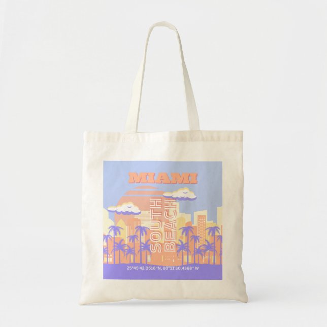 Miami Beach, Miami Travel Art, Preppy Room, Pastel Tote Bag (Front)