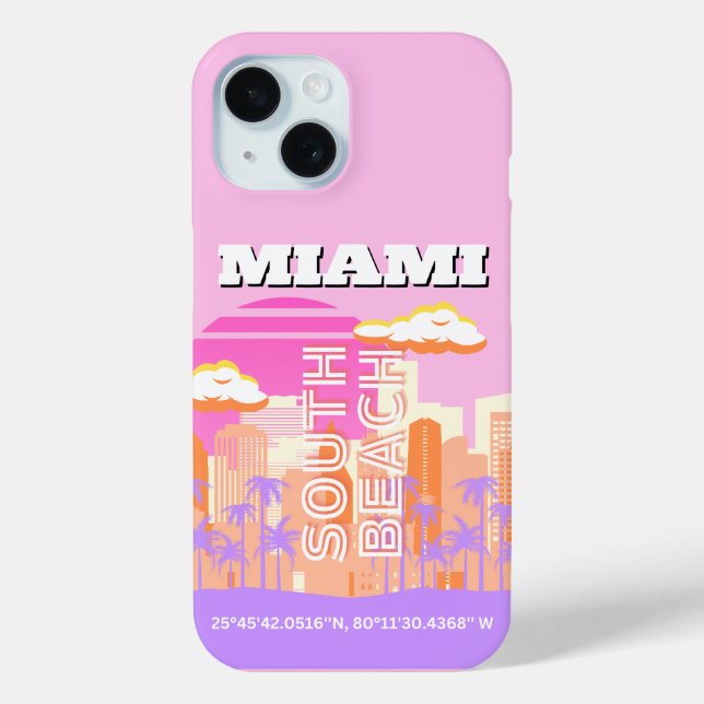 Miami Beach, Miami Travel Art, Preppy Room, Pink Case-Mate iPhone Case (Back)