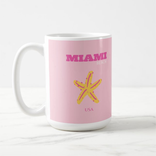 Miami Beach, Miami Travel Art, Preppy Room, Pink Coffee Mug (Left)