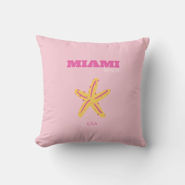 Miami Beach, Miami Travel Art, Preppy Room, Pink Cushion (Front)