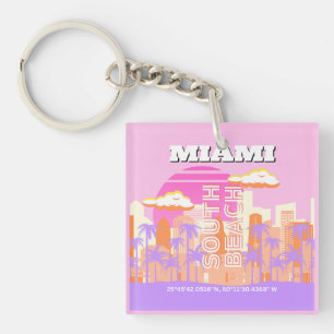 Miami Beach, Miami Travel Art, Preppy Room, Pink Key Ring