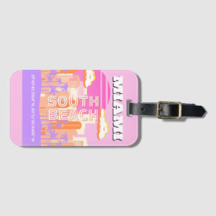 Miami Beach, Miami Travel Art, Preppy Room, Pink Luggage Tag