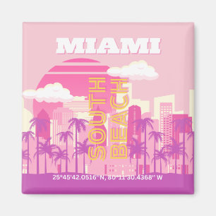 Miami Beach, Miami Travel Art, Preppy Room, Pink Magnet