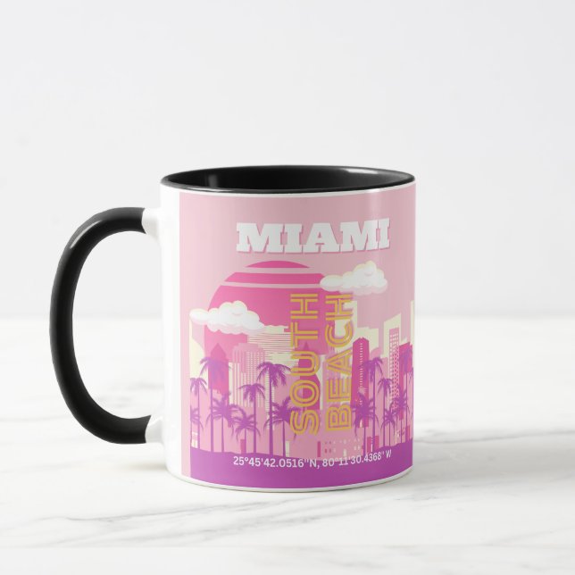 Miami Beach, Miami Travel Art, Preppy Room, Pink Mug (Left)