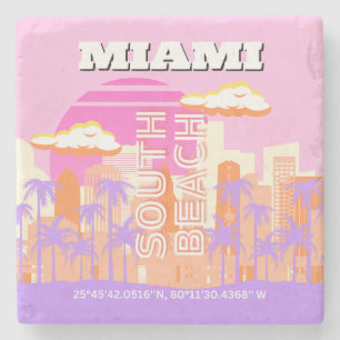 Miami Beach, Miami Travel Art, Preppy Room, Pink Stone Coaster