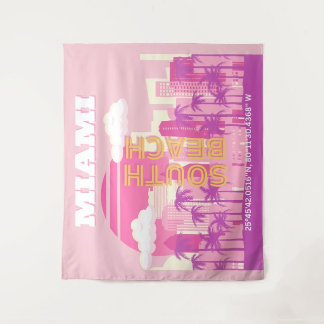 Miami Beach, Miami Travel Art, Preppy Room, Pink Tapestry (Front)