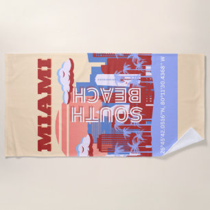 Miami Beach, Miami Travel Art, Retro Beach Towel