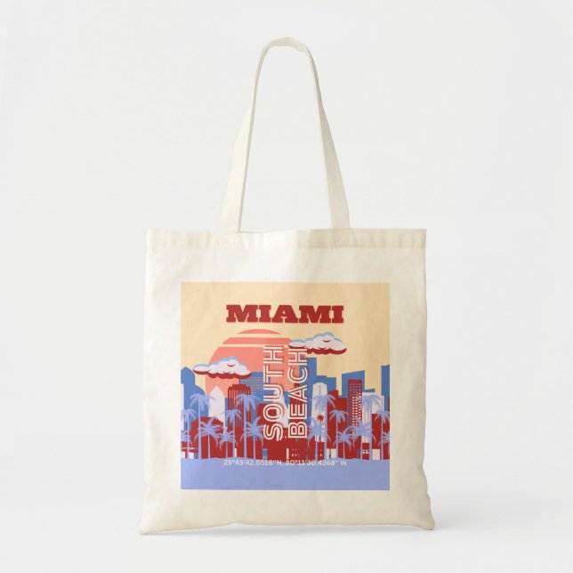 Miami Beach, Miami Travel Art, Retro Tote Bag (Front)