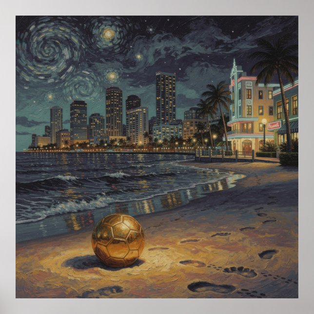 Miami Beach Moonlit Skyline Soccer 2026 Poster (Front)