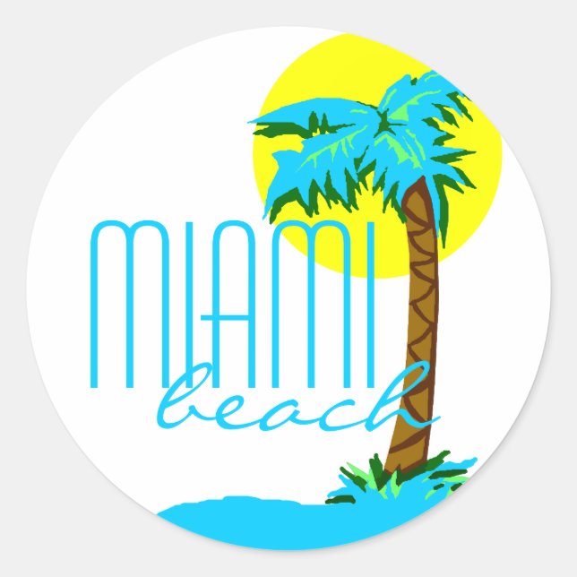 Miami Beach-Palm Tree Classic Round Sticker (Front)