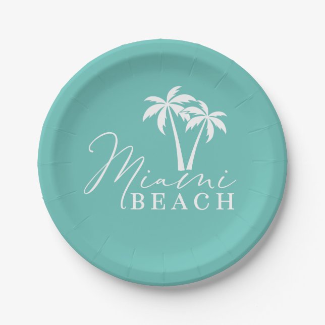 Miami Beach Palm Tree Modern Paper Plate (Front)