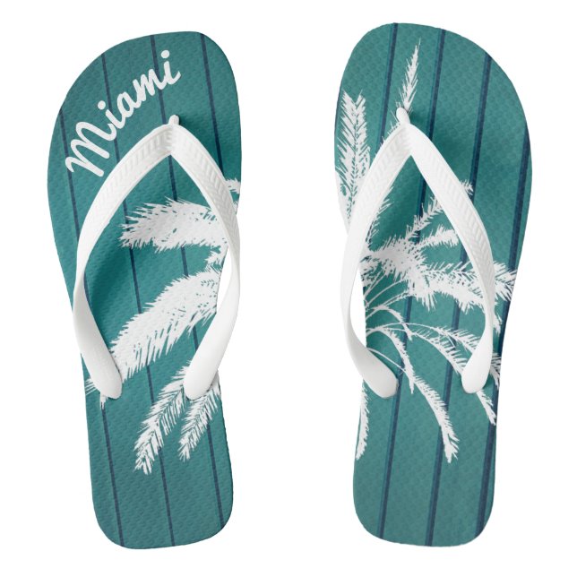 Miami Beach Palm Trees Blue and White Thongs (Footbed)