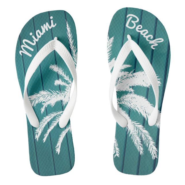 Miami Beach Palm Trees Blue and White Thongs (Footbed)
