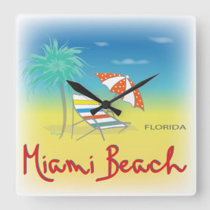 Miami Beach Palms Square Wall Clock