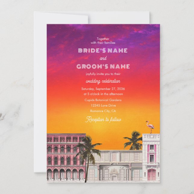Miami Beach Rainbow Row Charleston Palm Wedding Invitation (Front)