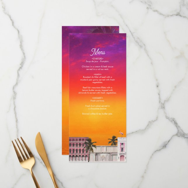 Miami Beach Rainbow Row Charleston Palm Wedding Menu (Front/Back In Situ)