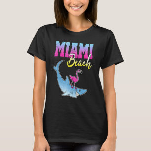 Miami Beach Shark Flamingo Funny Florida Surfer Te T-Shirt