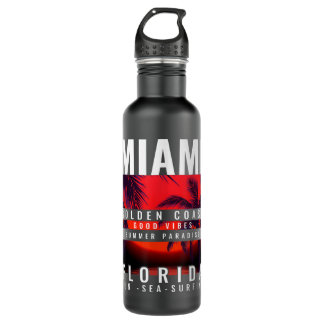 Miami Beach Souvenirs Golden Cost Florida Vintage  710 Ml Water Bottle