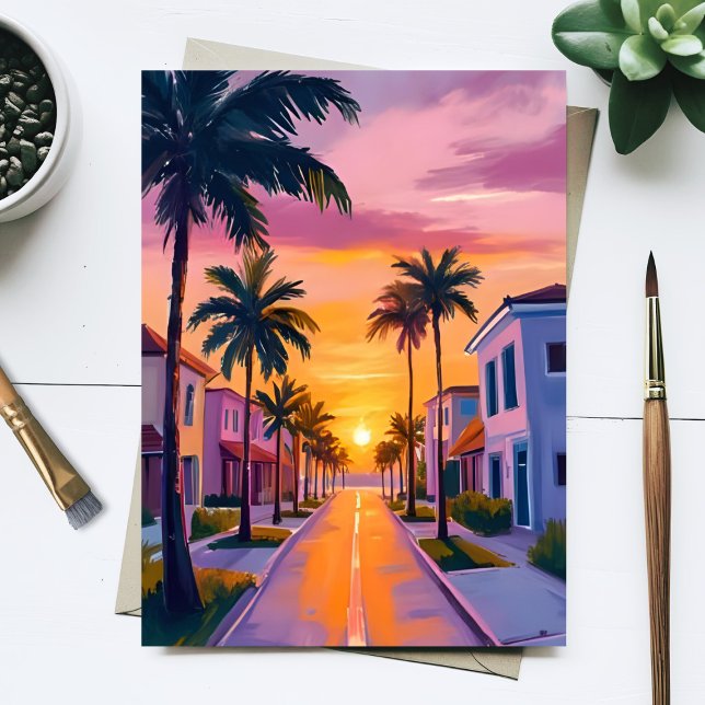 Miami Beach Sunset | Ocean Florida Watercolor Postcard (Creator Uploaded)