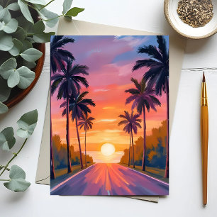 Miami Beach Sunset Palm Tree Tropical Postcard