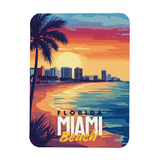 Miami Beach Sunset | Vibrant Florida Coastal Magnet (Vertical)