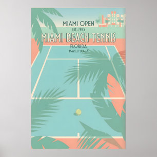 Miami Beach Tennis Print Retro Sport Art in Blue