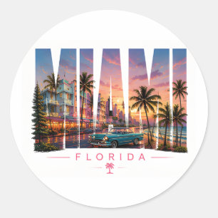🌴 Miami Beach Travel Coastal Views 🌴 Classic Round Sticker