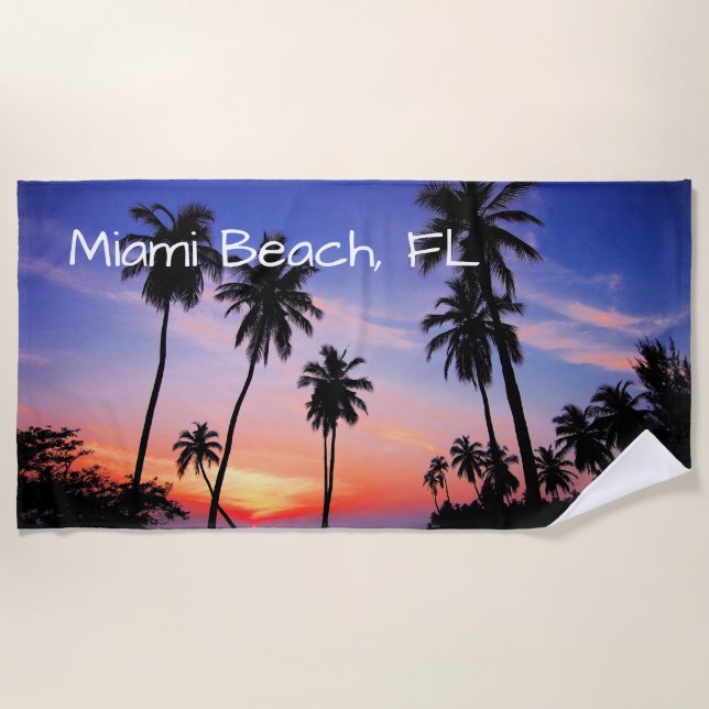 Miami Beach Tropical Scenic Sunset Towel (Front)