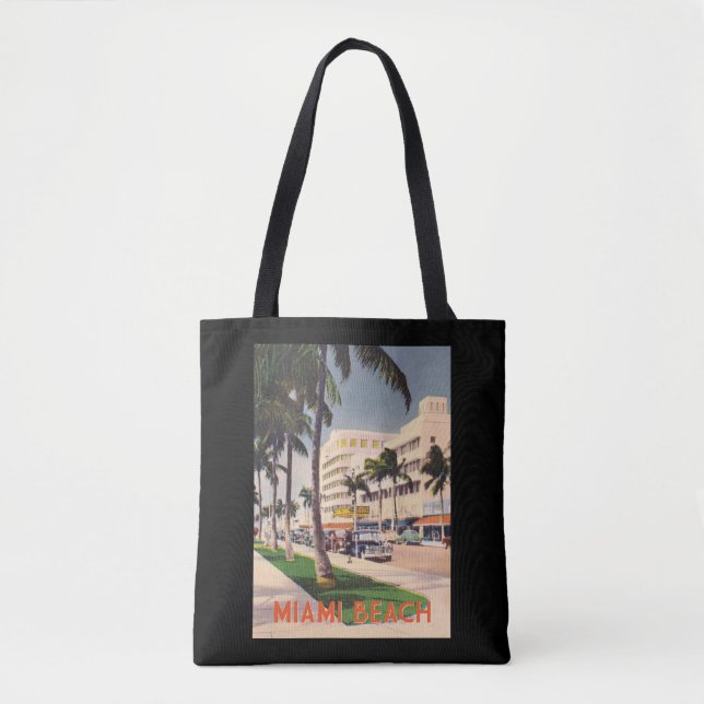 Miami Beach Vintage 1940s Street Scene Tote Bag (Front)