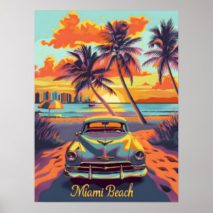 Miami Beach Vintage Car Poster