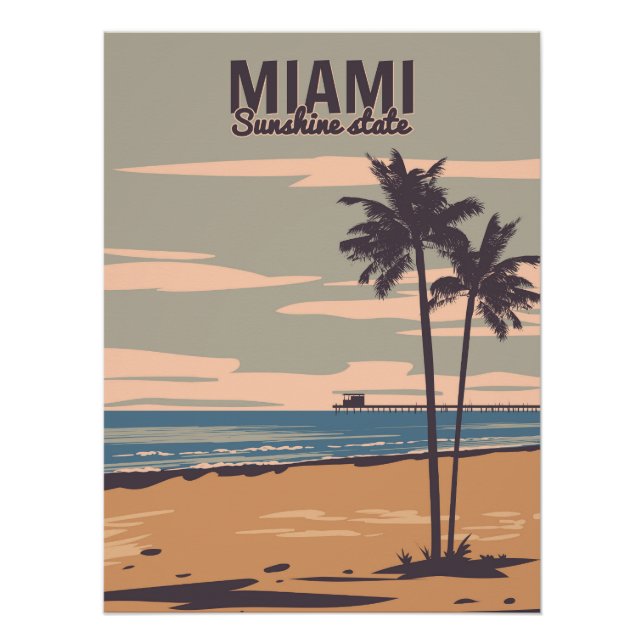 Miami Beach Vintage Poster. Beach Poster (Front)