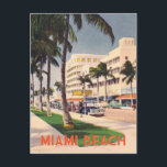 Miami Beach vintage travel style Postcard<br><div class="desc">Miami Beach in the 40s with vintage travel style illustration of Lincoln Road and art deco font.</div>