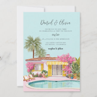 Miami Beach Watercolor Wedding Invitation