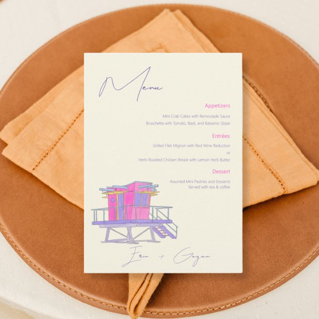 Miami Beach Watercolor Wedding Menu (Creator Uploaded)