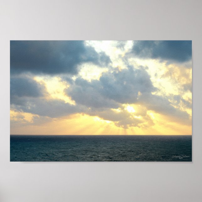 Miami Beach Yellow Sunrise Blue Ocean Landscape Poster (Front)
