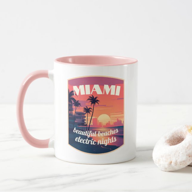 Miami: beautiful beaches, electric nights mug (With Donut)