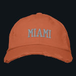 MIAMI Blue and Orange Vintage Style Distressed Embroidered Hat<br><div class="desc">MIAMI Blue Embroidered vintage style distressed Orange cotton hat. Makes a wonderful gift for anybody who loves Miami FL! If you would prefer to have your personal text then simply select "Personalise this template" details button to enter your choice of custom text. Embroidery is also customisable to other colour choices...</div>
