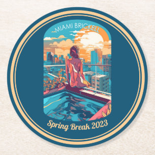 Miami Brickell Woman on a Rooftop Hottub Round Paper Coaster