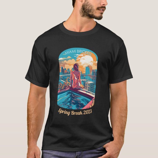 Miami Brickell Woman on a Rooftop Hottub T-Shirt (Front)