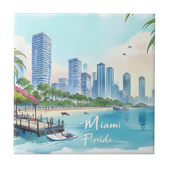 Miami City Florida skyline Ceramic Tile (Front)