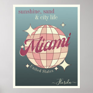 Miami City Florida USA Retro Vintage Poster