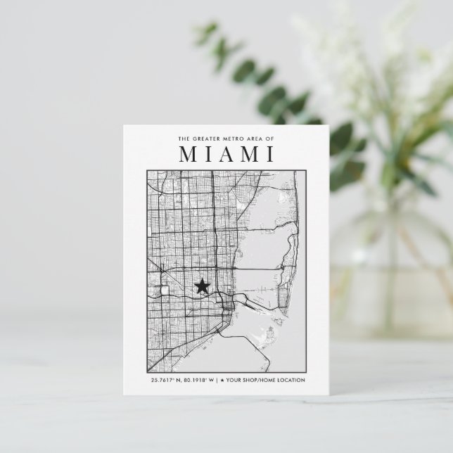 Miami City Map + Location Marker Postcard (Standing Front)