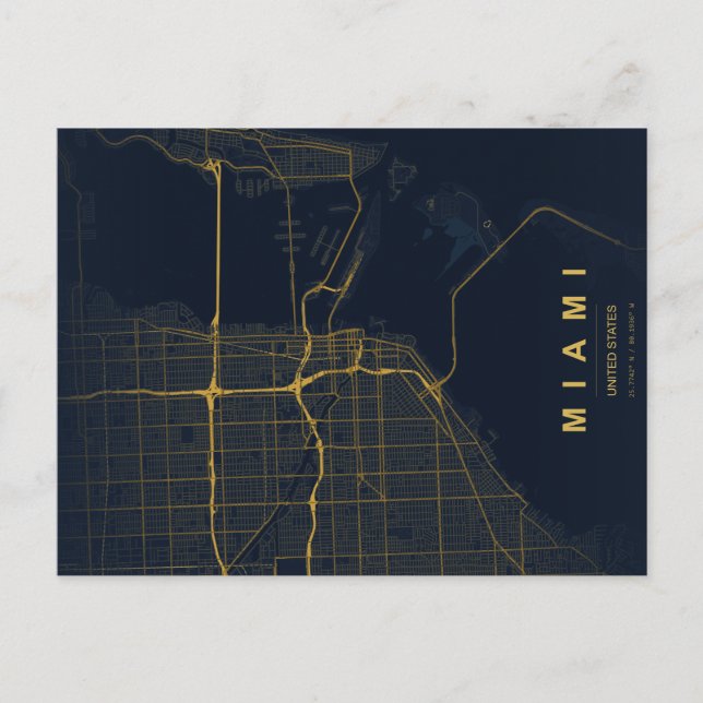 Miami City Map Minimal Postcard (Front)
