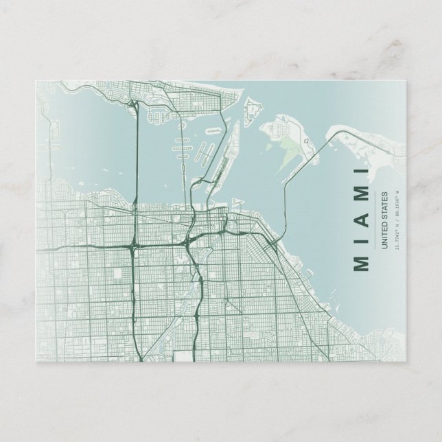Miami City Map Minimal Postcard (Front)
