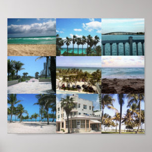 Miami Collage - 50 Shades of Blue Poster