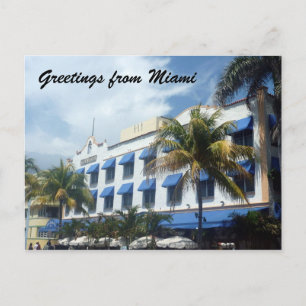 miami deco blue postcard