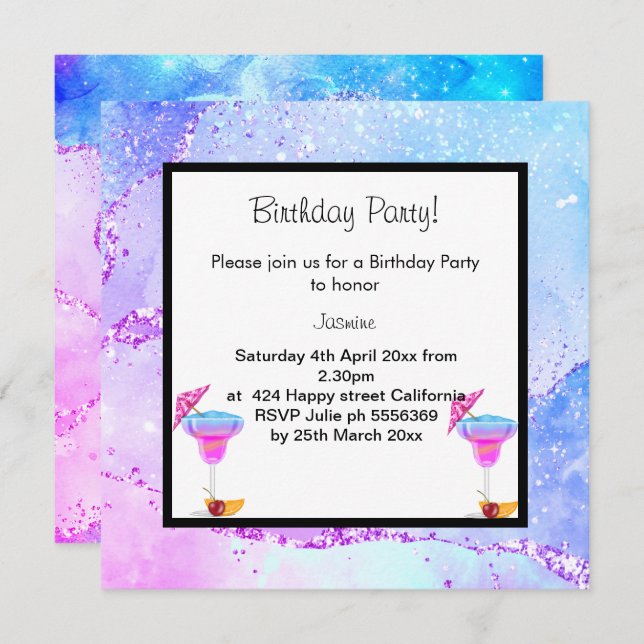 MIAMI DISCO COCKTAIL BIRTHDAY PARTY INVITATION (Front/Back)